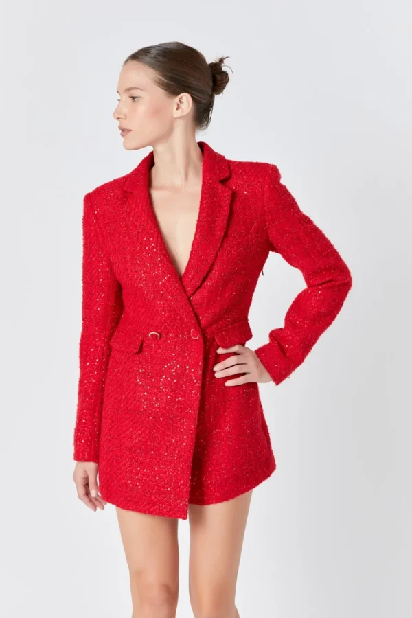 ENDLESS ROSE Blazers | Tops*- Premium Sequin Tweed Blazer Romper