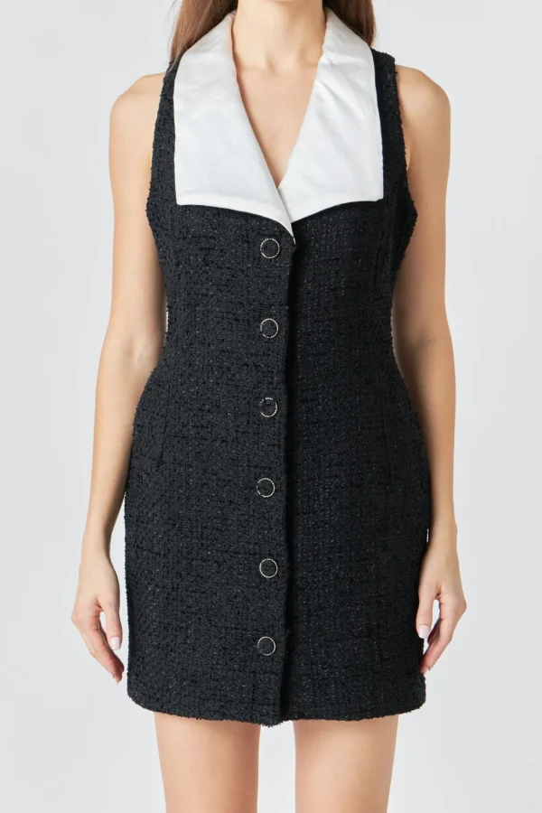 ENDLESS ROSE Little Black Dress | Bodycon Dresses*- Premium Sleeveless Tweed Mini Dress BLACK