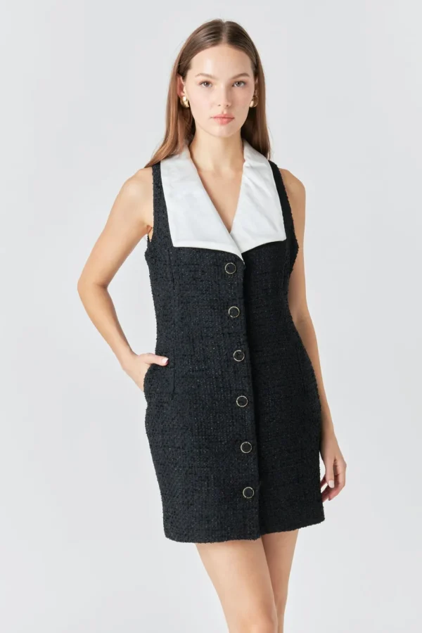 ENDLESS ROSE Little Black Dress | Bodycon Dresses*- Premium Sleeveless Tweed Mini Dress BLACK