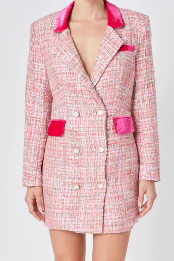 ENDLESS ROSE Tweed Dresses | Blazers*- Premium Tweed Blazer Dress PINK