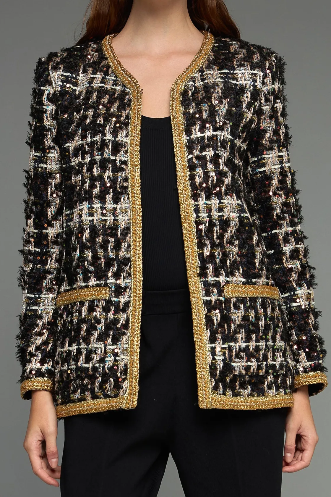endless_rose__premium_twe_0.webp ENDLESS ROSE Jackets & Coats | Tops*- Premium Tweed Jacket BLACKMULTI