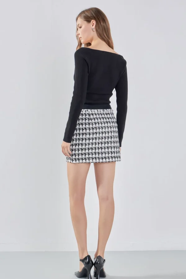 ENDLESS ROSE Skirts | Tops*- Premium Tweed Mini Skirt With Fringe BLACK/WHITE