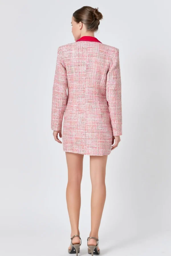 ENDLESS ROSE Tweed Dresses | Blazers*- Premium Tweed Blazer Dress PINK