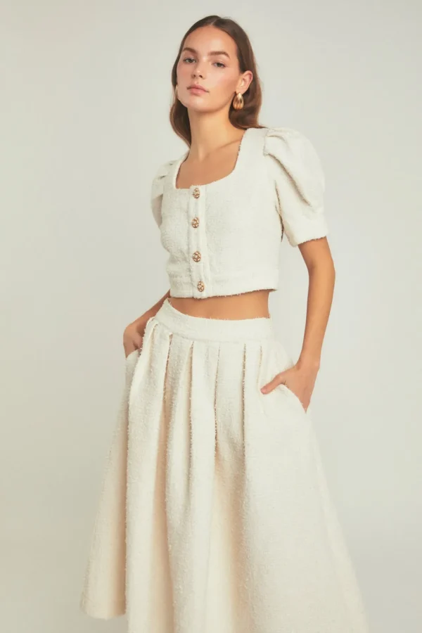ENDLESS ROSE Matching Sets | Skirts*- Premium Tweed Maxi Skirt IVORY