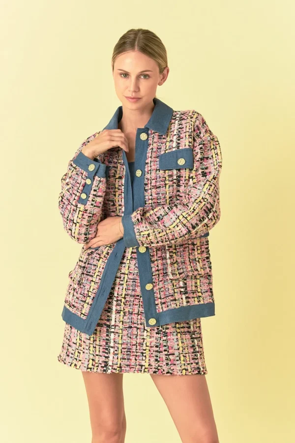 ENDLESS ROSE Matching Sets | Jackets & Coats*- Premium Tweed & Denim Combo Jacket PINKMULTI