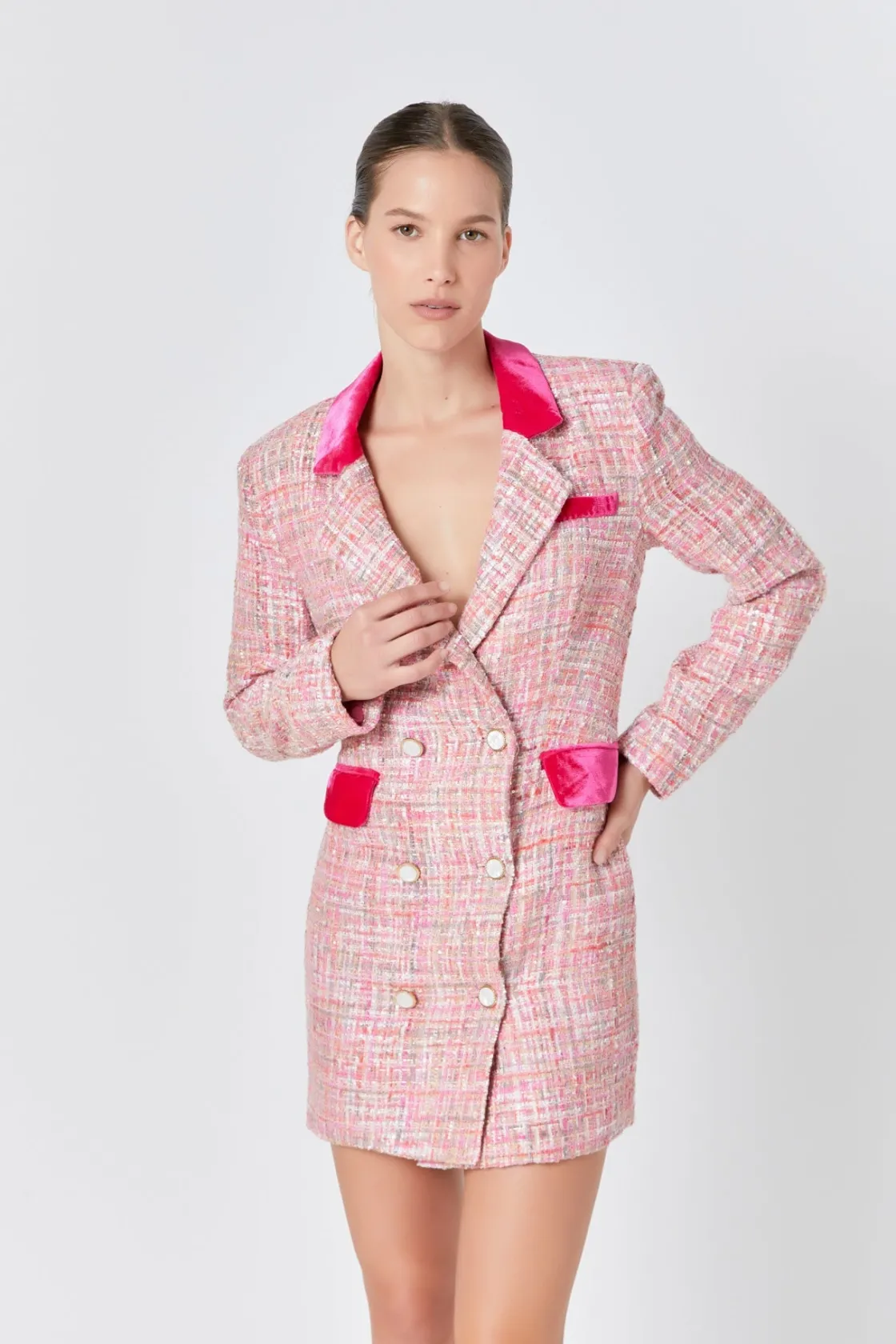 endless_rose__premium_twe_3-5.webp ENDLESS ROSE Tweed Dresses | Blazers*- Premium Tweed Blazer Dress PINK