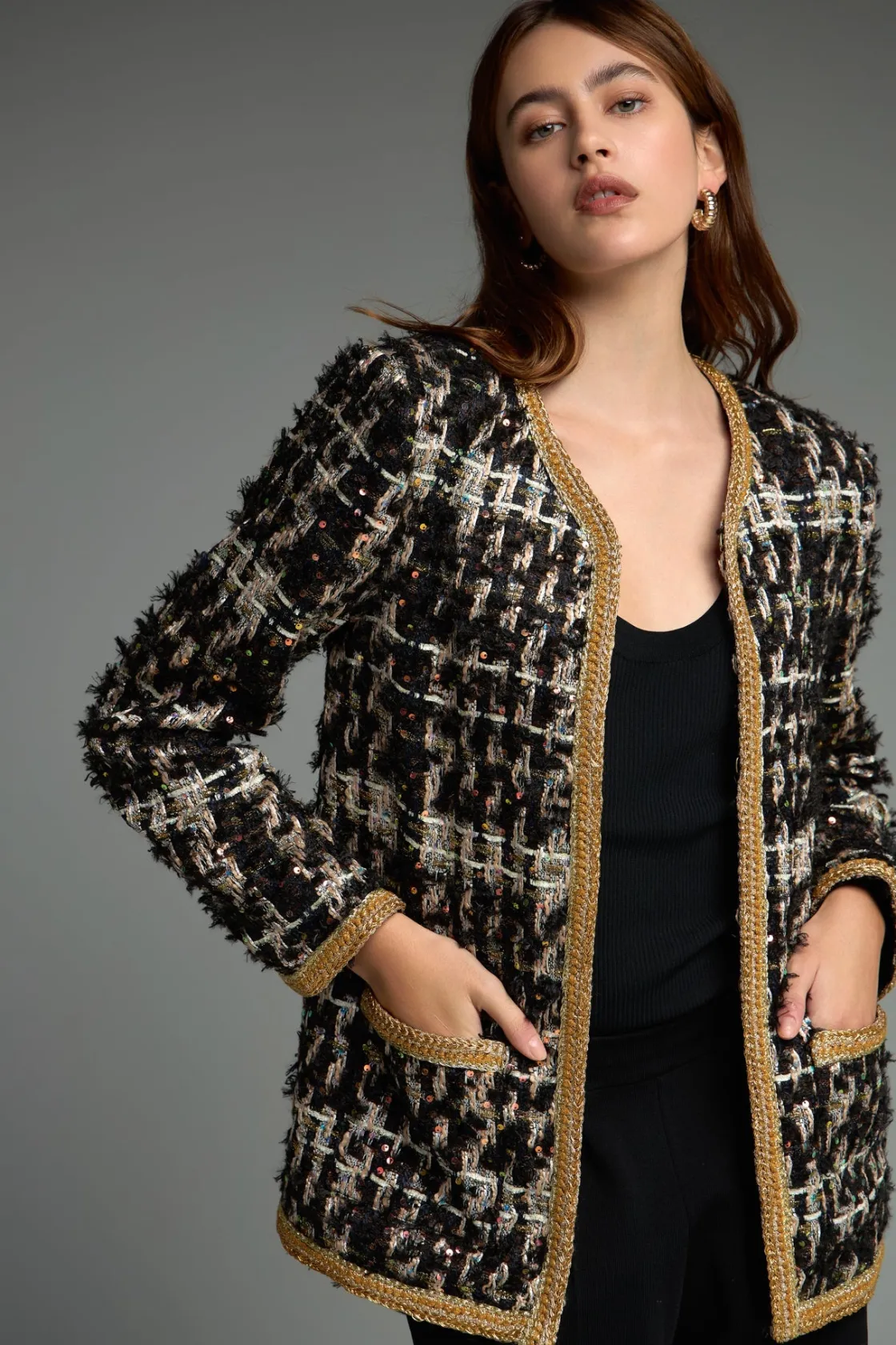 endless_rose__premium_twe_3.webp ENDLESS ROSE Jackets & Coats | Tops*- Premium Tweed Jacket BLACKMULTI