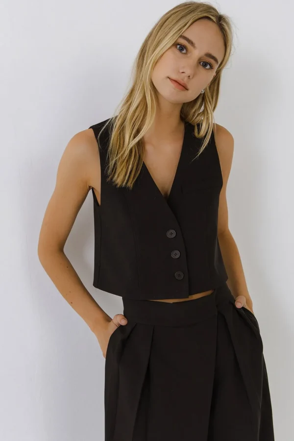ENDLESS ROSE Tops*- Priam Cropped Button Down Vest