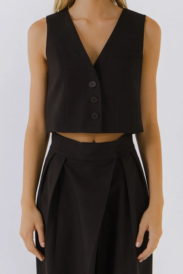 ENDLESS ROSE Tops*- Priam Cropped Button Down Vest