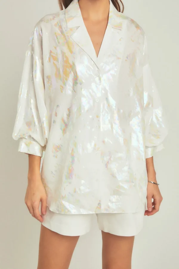 ENDLESS ROSE Shirts & Blouses | Tops*- Print Foil Collared Shirt WHITE