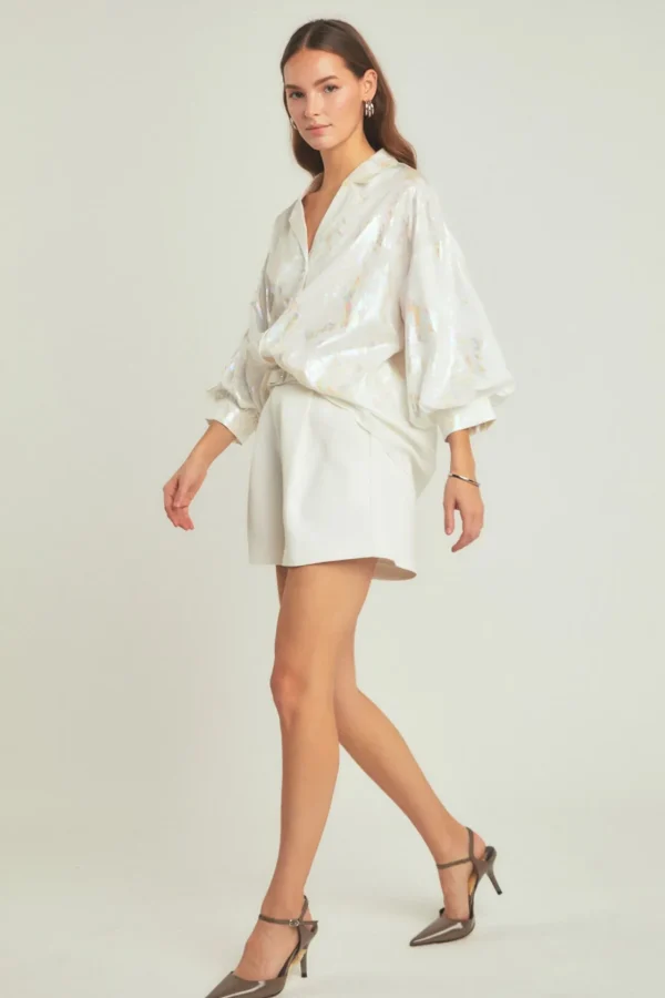 ENDLESS ROSE Shirts & Blouses | Tops*- Print Foil Collared Shirt WHITE