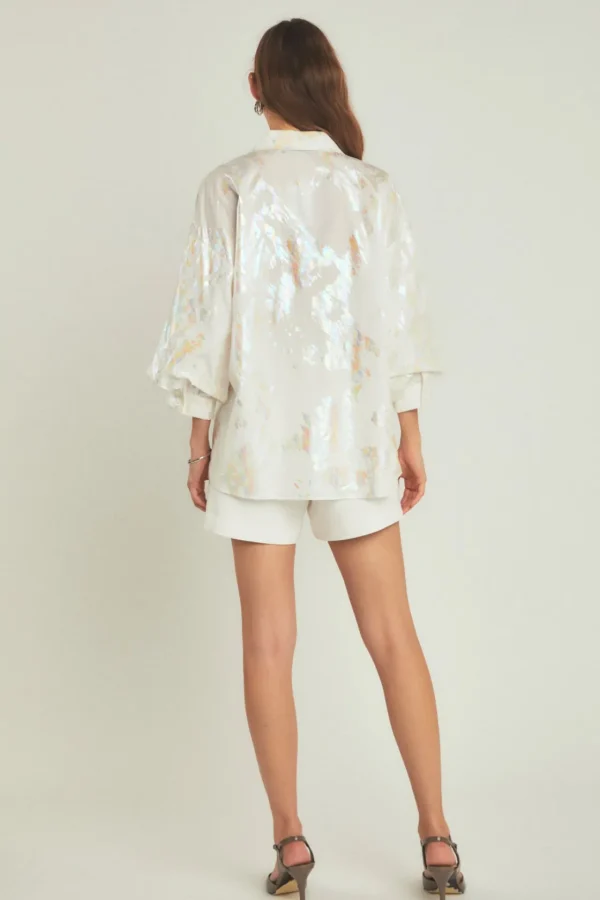 ENDLESS ROSE Shirts & Blouses | Tops*- Print Foil Collared Shirt WHITE