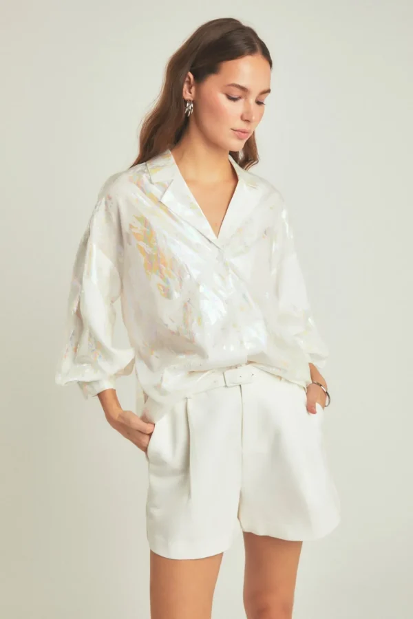 ENDLESS ROSE Shirts & Blouses | Tops*- Print Foil Collared Shirt WHITE