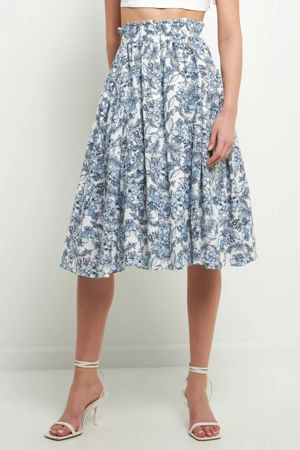 ENDLESS ROSE Skirts | Tops*- Print Linen Midi Skirt BLUE