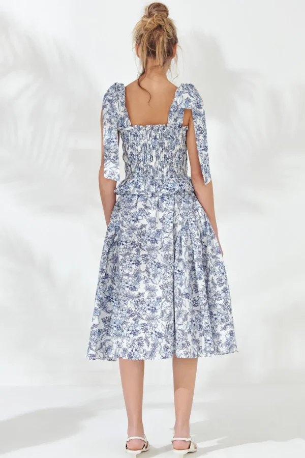 ENDLESS ROSE Skirts | Tops*- Print Linen Midi Skirt BLUE