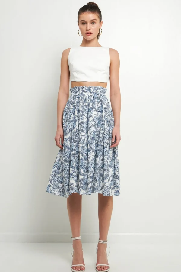 ENDLESS ROSE Skirts | Tops*- Print Linen Midi Skirt BLUE