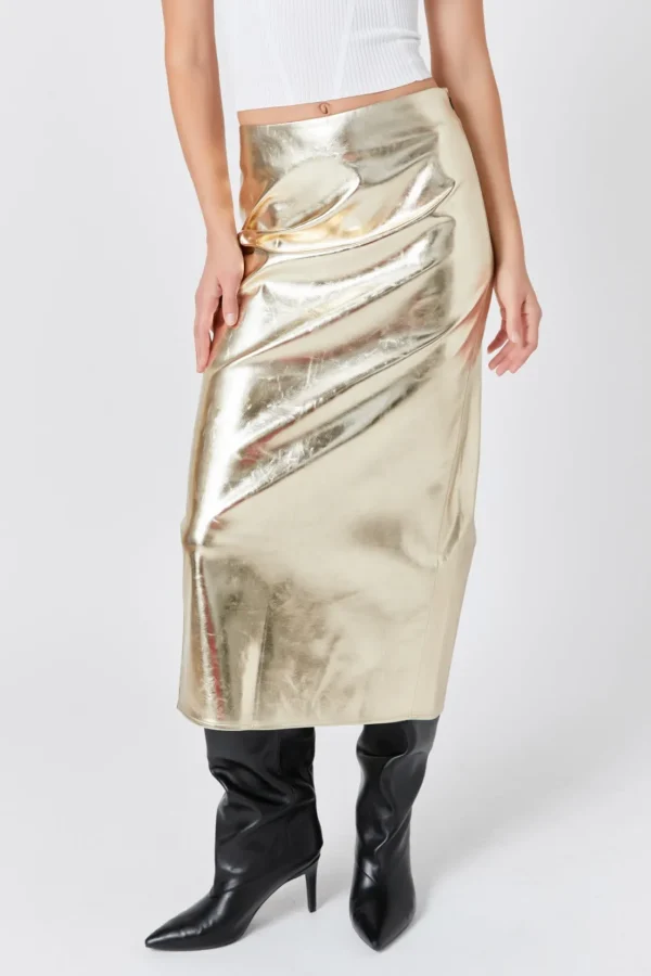 ENDLESS ROSE Skirts | Tops*- Printed Foil Faux Leather Maxi Skirt CHAMPAGNE