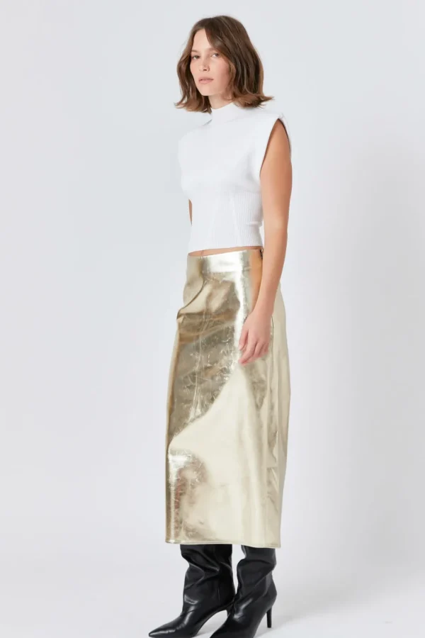 ENDLESS ROSE Skirts | Tops*- Printed Foil Faux Leather Maxi Skirt CHAMPAGNE