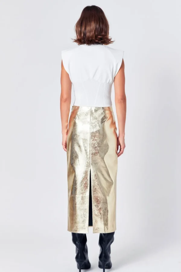 ENDLESS ROSE Skirts | Tops*- Printed Foil Faux Leather Maxi Skirt CHAMPAGNE
