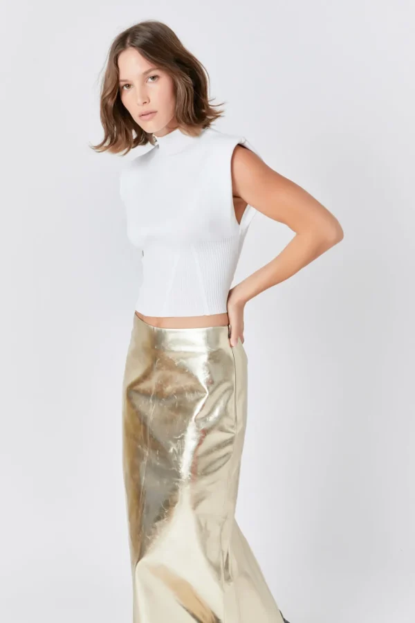 ENDLESS ROSE Skirts | Tops*- Printed Foil Faux Leather Maxi Skirt CHAMPAGNE
