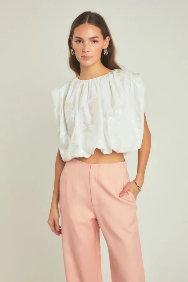 ENDLESS ROSE Tops*- Printed Foil Sleeveless Top WHITE