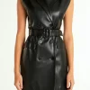 ENDLESS ROSE Leather Dresses | Tops*- Pu Double Breasted Mini Dress BLACK