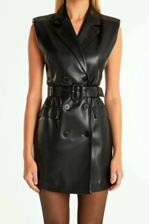 ENDLESS ROSE Leather Dresses | Tops*- Pu Double Breasted Mini Dress BLACK