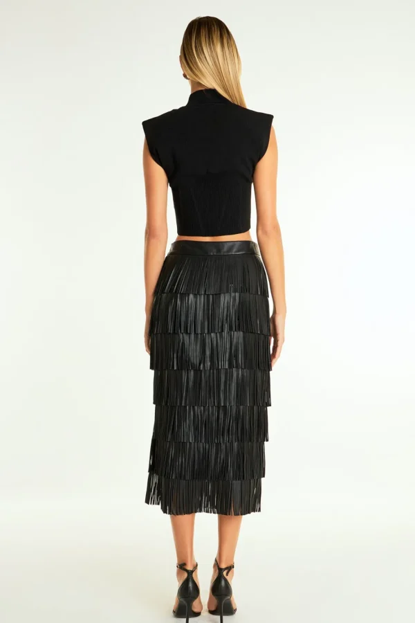 ENDLESS ROSE Skirts*- Pu Fringe Maxi Skirt BLACK