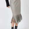 ENDLESS ROSE Skirts | Tops*- Pu Fringe Pencil Midi Skirt TAUPE