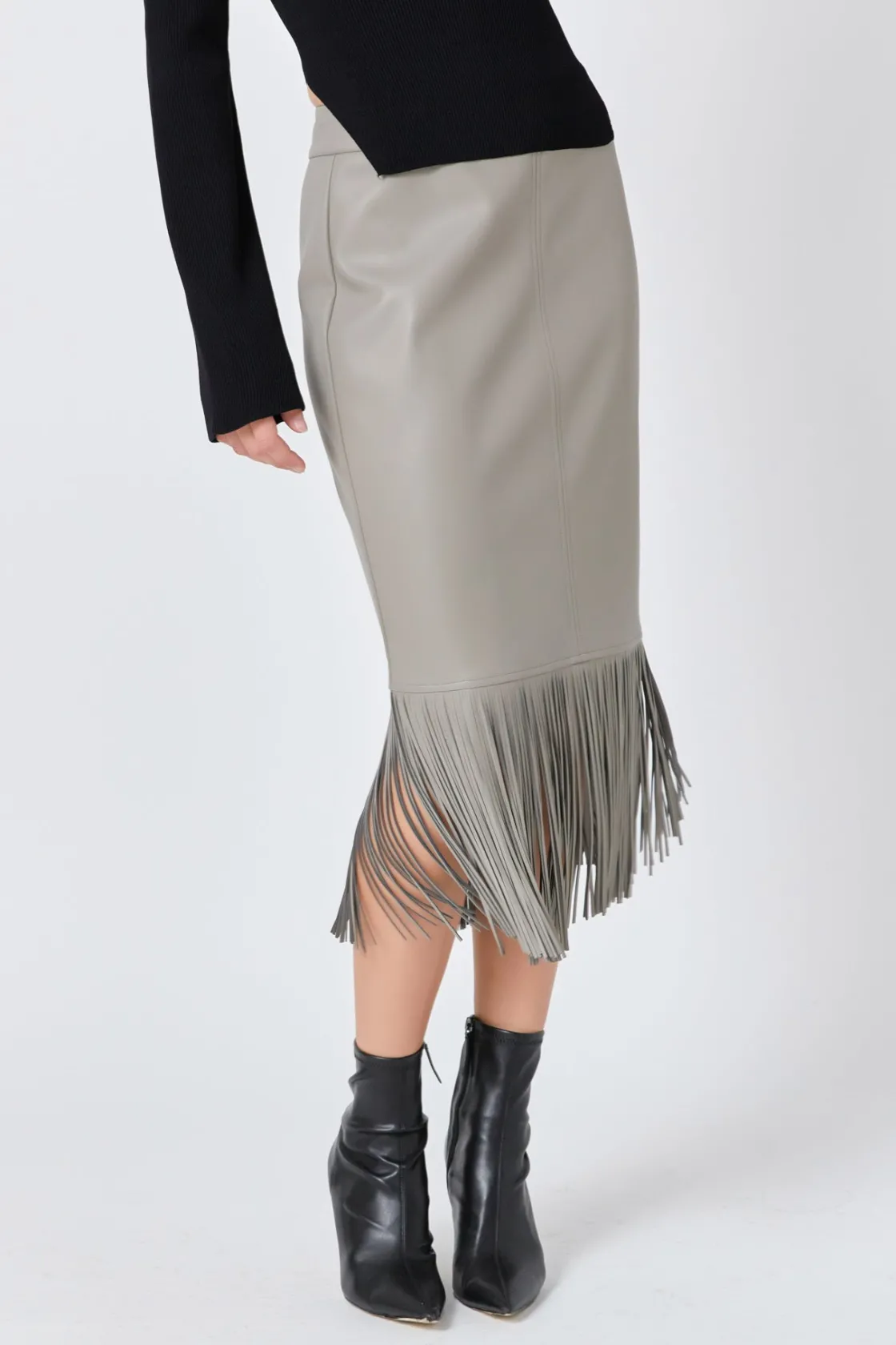 endless_rose__pu_fringe_p_0.webp ENDLESS ROSE Skirts | Tops*- Pu Fringe Pencil Midi Skirt TAUPE