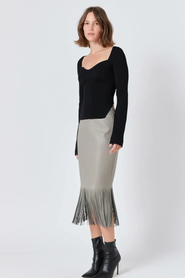 ENDLESS ROSE Skirts | Tops*- Pu Fringe Pencil Midi Skirt TAUPE
