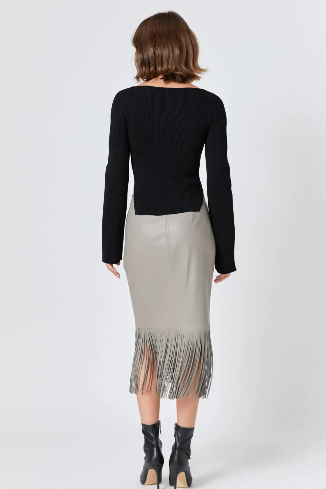 endless_rose__pu_fringe_p_2.webp ENDLESS ROSE Skirts | Tops*- Pu Fringe Pencil Midi Skirt TAUPE