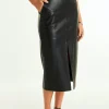 ENDLESS ROSE Skirts | Tops*- Pu Front Slit Midi Skirt BLACK