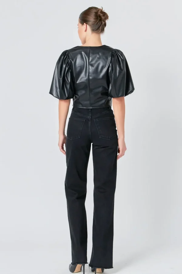 ENDLESS ROSE Tops*- Pu Puff Sleeve Top