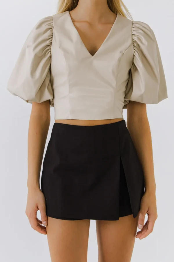 ENDLESS ROSE Tops*- Pu Puff Sleeve Top