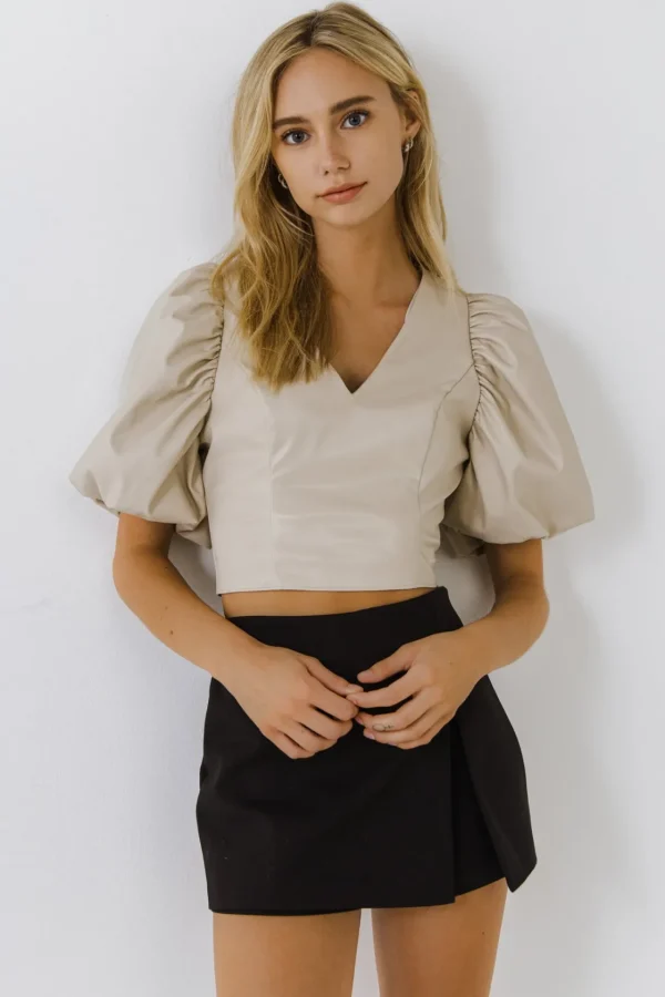 ENDLESS ROSE Tops*- Pu Puff Sleeve Top