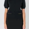 ENDLESS ROSE Tops*- Puff Chain Detailed Knit Top BLACK
