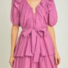 ENDLESS ROSE Tops*- Puff Sleeve Layered Mini Dress ORCHID