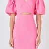 ENDLESS ROSE Tops*- Puff Sleeve Cut Out Mini Dress