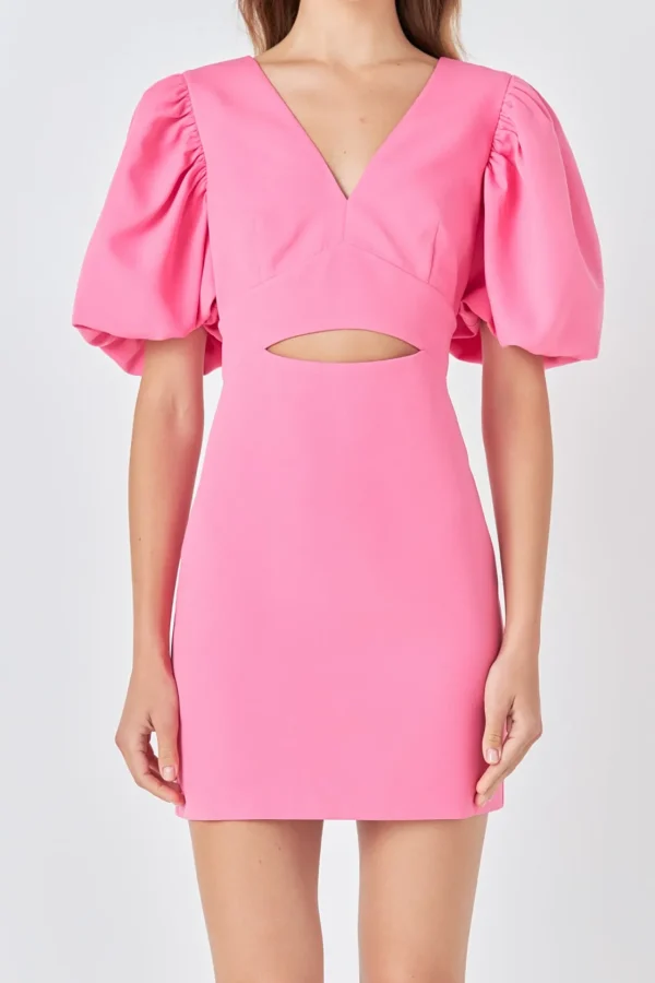 ENDLESS ROSE Tops*- Puff Sleeve Cut Out Mini Dress