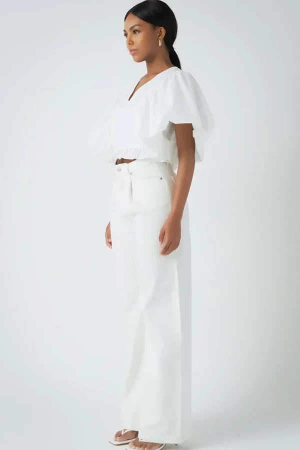 ENDLESS ROSE Tops*- Puff Sleeve Detail Top WHITE