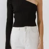 ENDLESS ROSE Tops*- Puff Sleeve One Shoulder Top BLACK