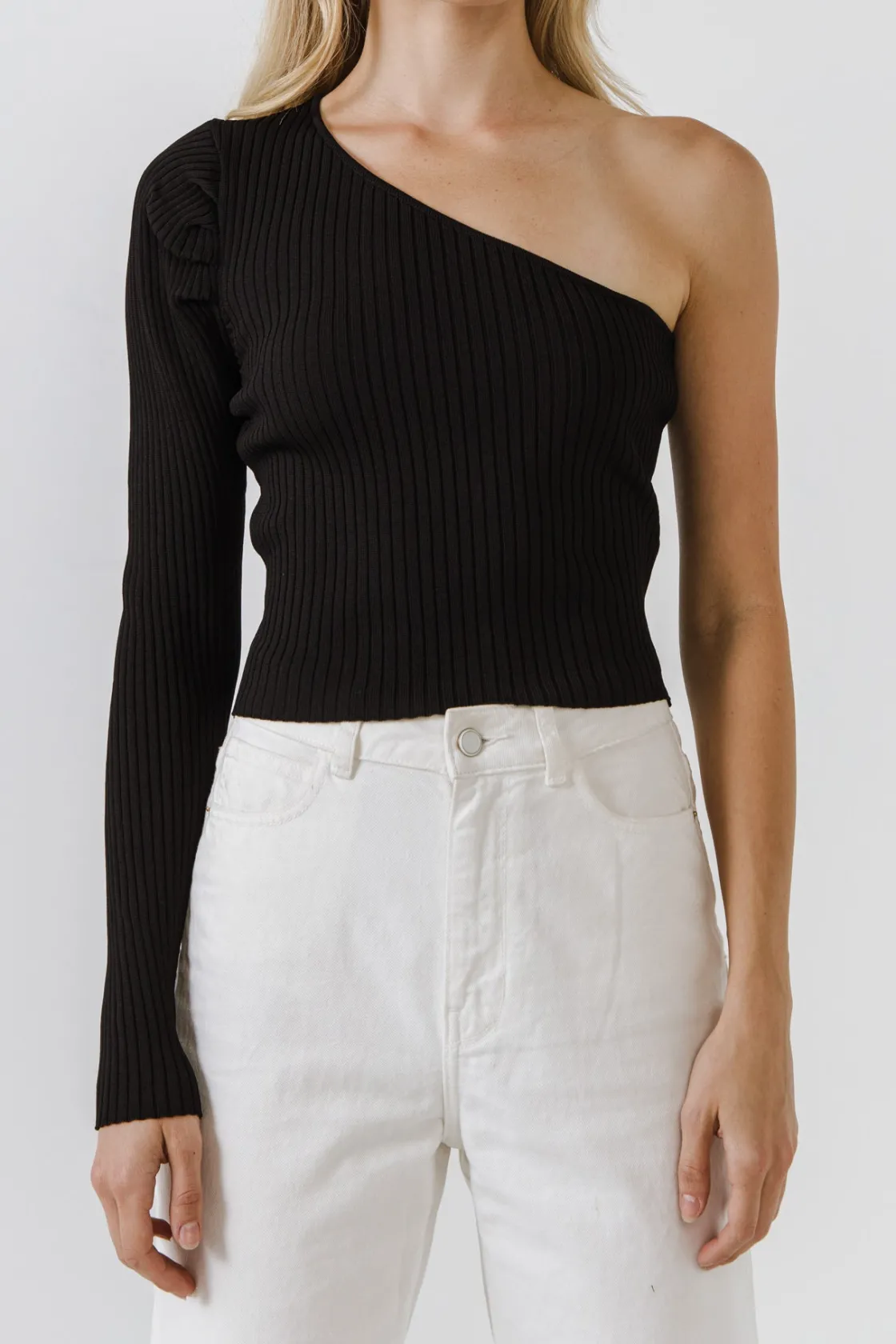 endless_rose__puff_sleeve_0-5.webp ENDLESS ROSE Tops*- Puff Sleeve One Shoulder Top BLACK