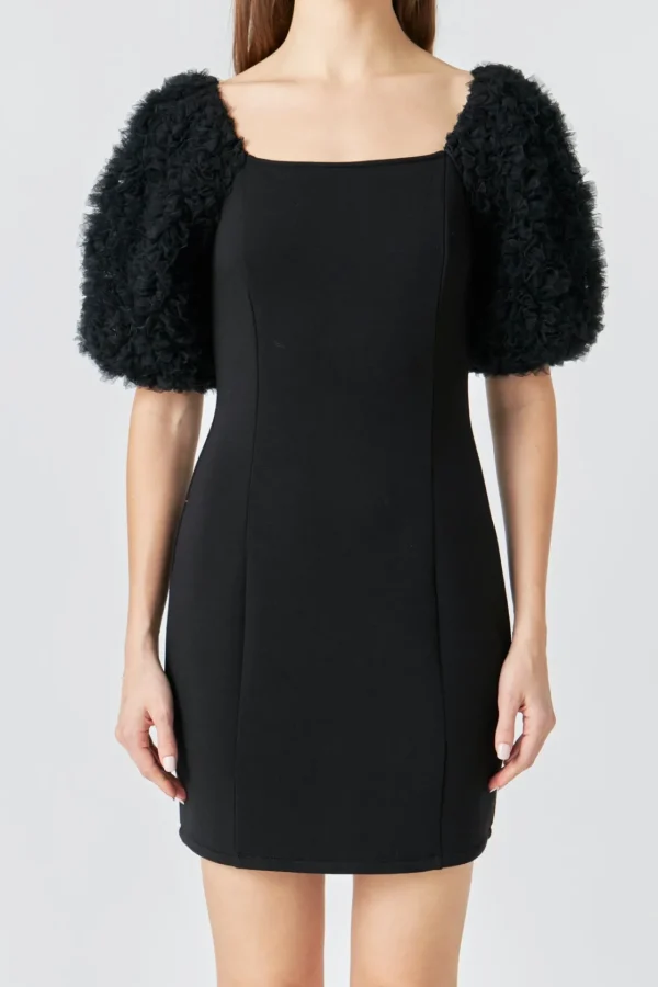 ENDLESS ROSE Little Black Dress | Tops*- Puff Sleeve Mini Dress BLACK