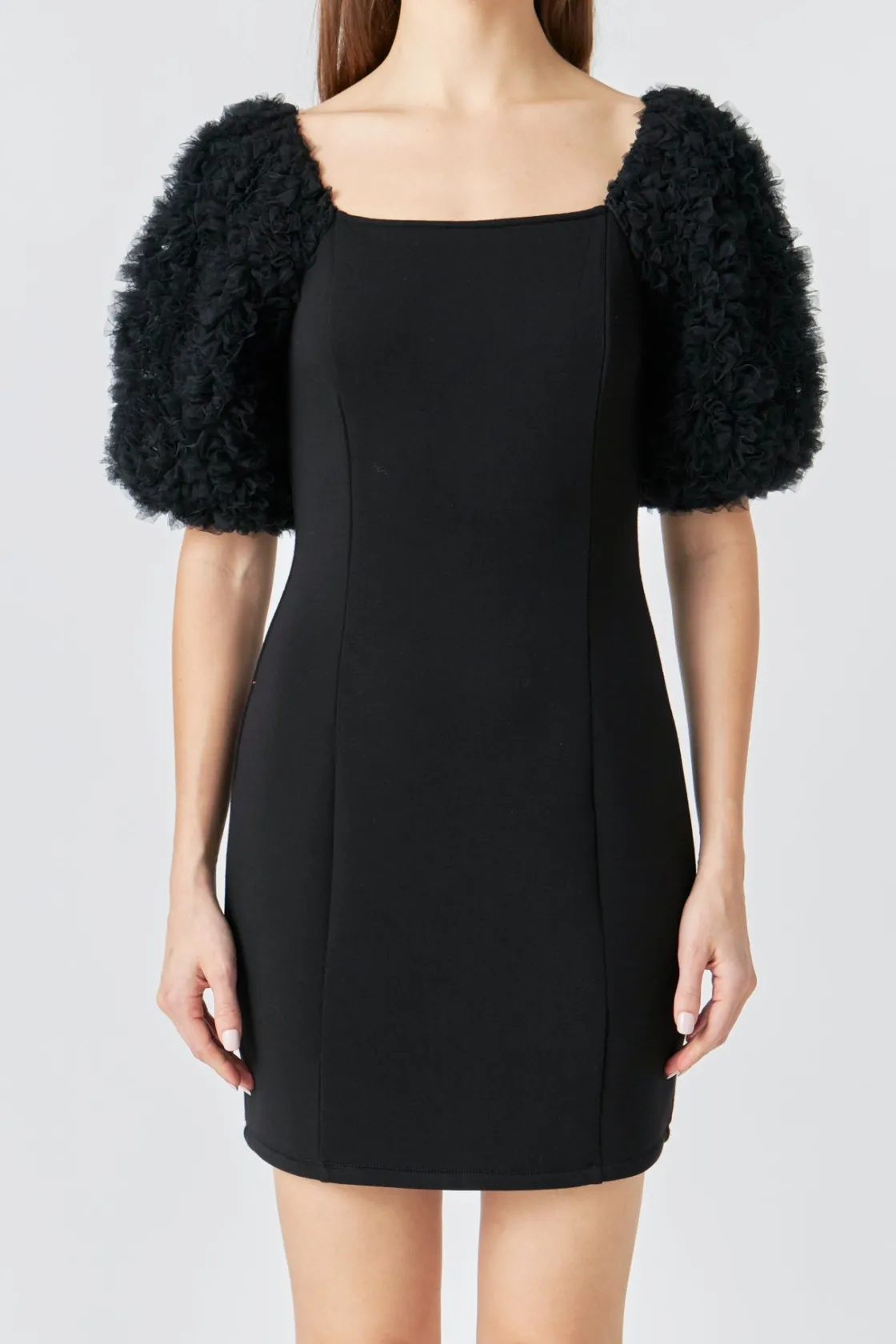 endless_rose__puff_sleeve_0-9.webp ENDLESS ROSE Little Black Dress | Tops*- Puff Sleeve Mini Dress BLACK