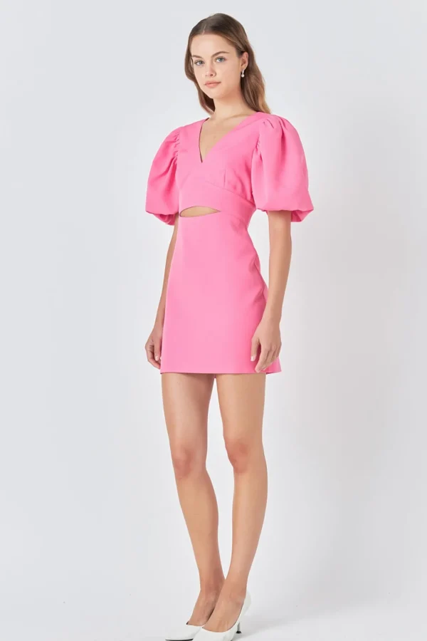 ENDLESS ROSE Tops*- Puff Sleeve Cut Out Mini Dress