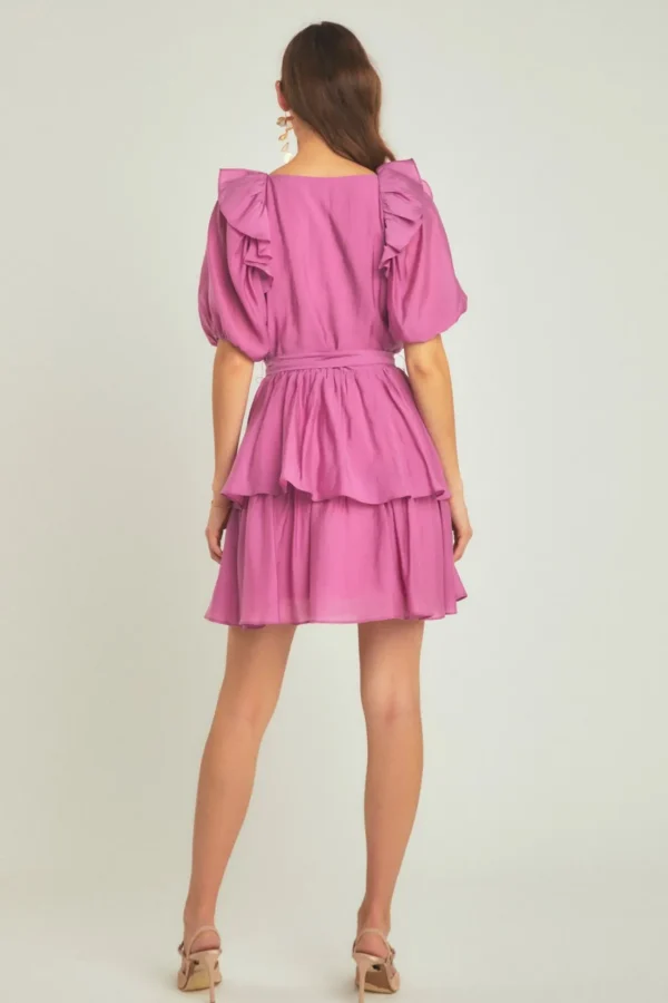 ENDLESS ROSE Tops*- Puff Sleeve Layered Mini Dress ORCHID
