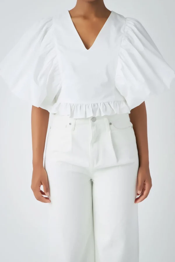 ENDLESS ROSE Tops*- Puff Sleeve Detail Top WHITE