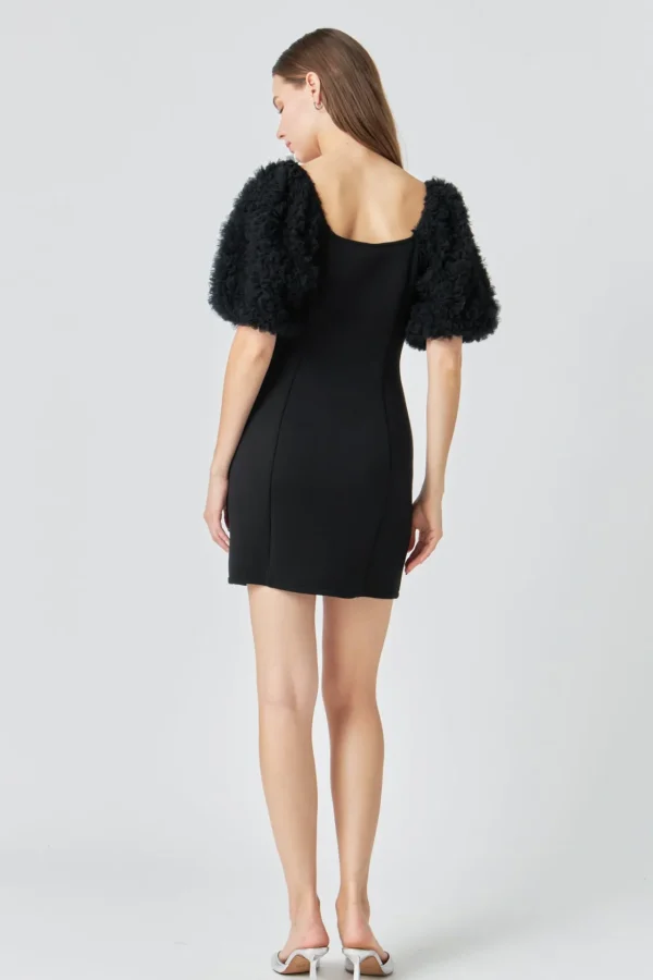 ENDLESS ROSE Little Black Dress | Tops*- Puff Sleeve Mini Dress BLACK