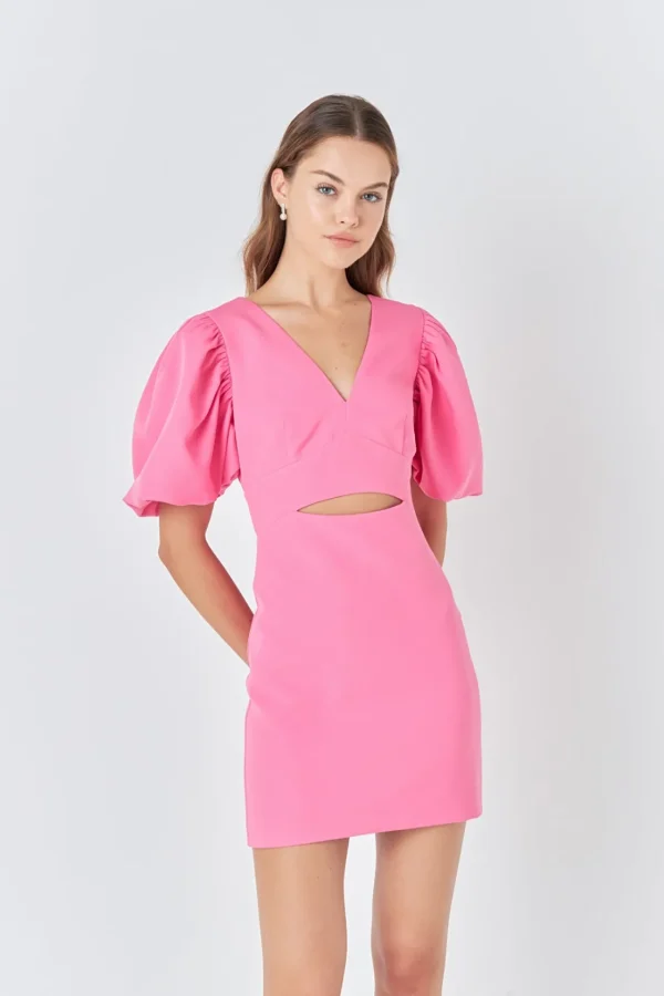 ENDLESS ROSE Tops*- Puff Sleeve Cut Out Mini Dress